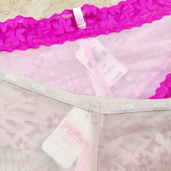 NWT PINK Victoria's Secret Lace and Mesh Cheeky Panties Size Medium - Picture 4 of 5
